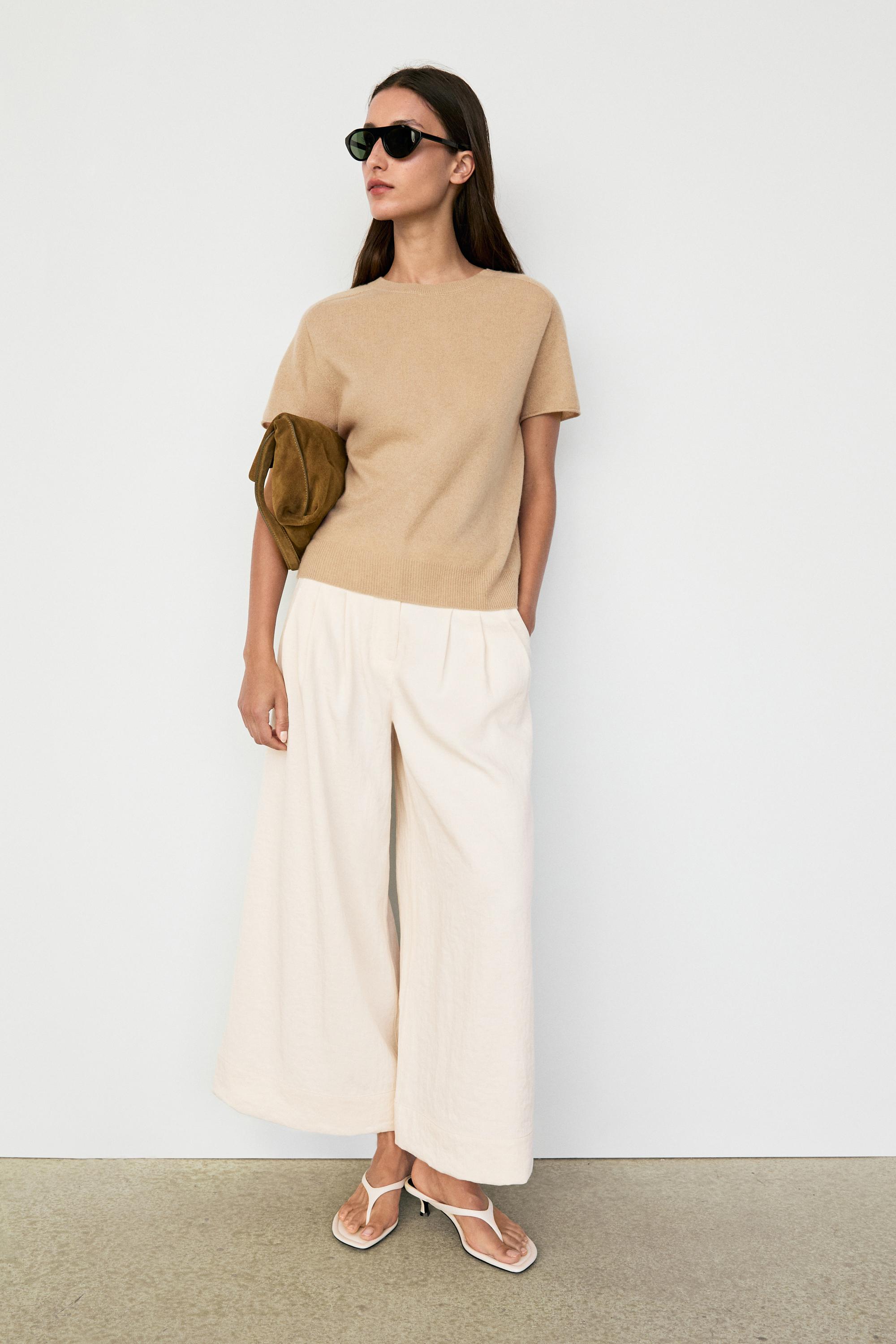 100% cashmere short sleeve knit sweater